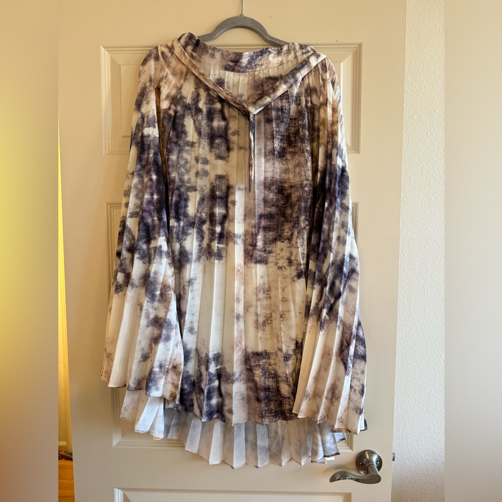 Purple/Cream Watercolor Print Pleated Midi Skirt from Topshop with tie belt